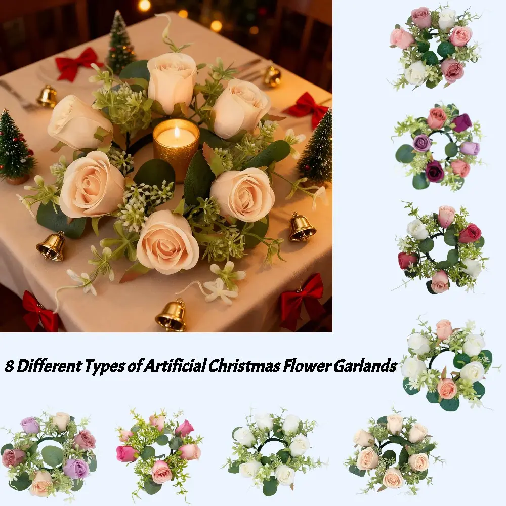 2Pcs Simulated Rose Candle Holder Wreath, Eucalyptus Floral Ring, Garland, Holiday Decor Wreath, Christmas Table Candle Wrap Decor Small Wreath, Wedding Table Candle Holder Simulated Rose Decor Ring