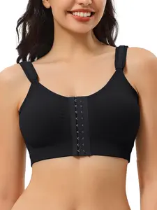 Women's Wireless Front Buckle Compression Essential Bra, Post-Mastectomy Support, Adjustable Straps, Comfortable and Secure Fit