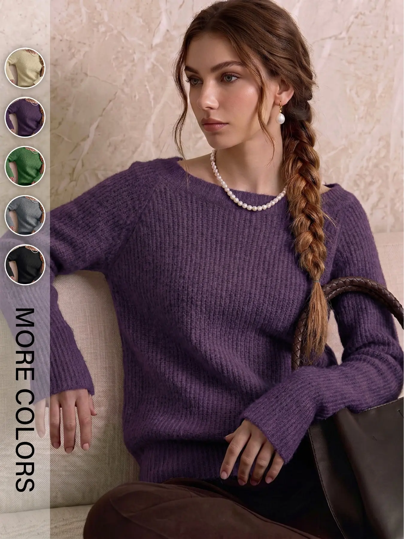 Women's Casual Solid Color Knit Pullover Sweater, Round Neck Long Sleeve Drop Shoulder Jumper, Fall Winter Fashion for Women