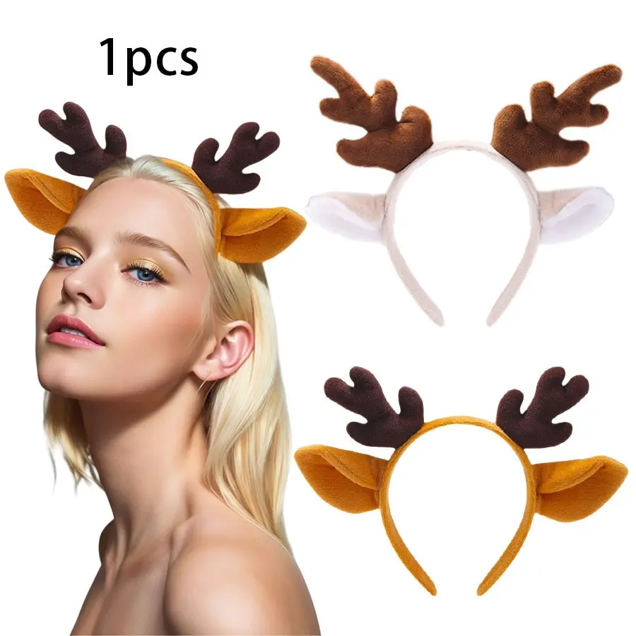 1pcs Christmas New Year Party Women's Deer Antler Headband, Soft Plush Reindeer Ears Hair Band, Christmas Theme Photo Prop, Birthday Party Accessory