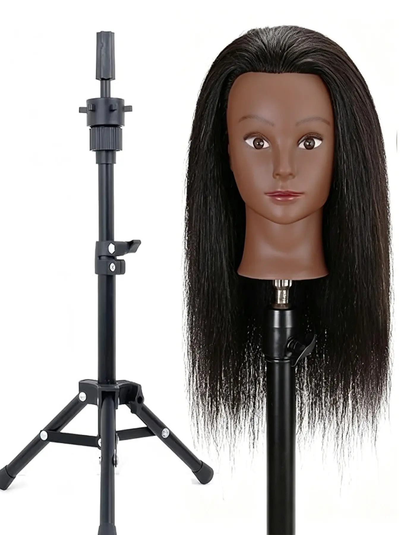 40.64 cm Mannequin Head with Synthetic Mannequin Head Training Head Manikin Cosmetology Head for Styling Black Mannequin Head with Stand Hairdresser Practice Braiding Yaki Hair Styling with Clamp Stand
