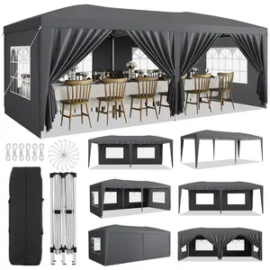 10x20 Pop Up Canopy Tent with 6 Removable Sidewalls, Easy Up Commercial Party Tent, 3 Adjustable Heights, Large Outdoor 10x20 Canopy with 3 Adjustable Heights, Stakes X18, Ropes X6