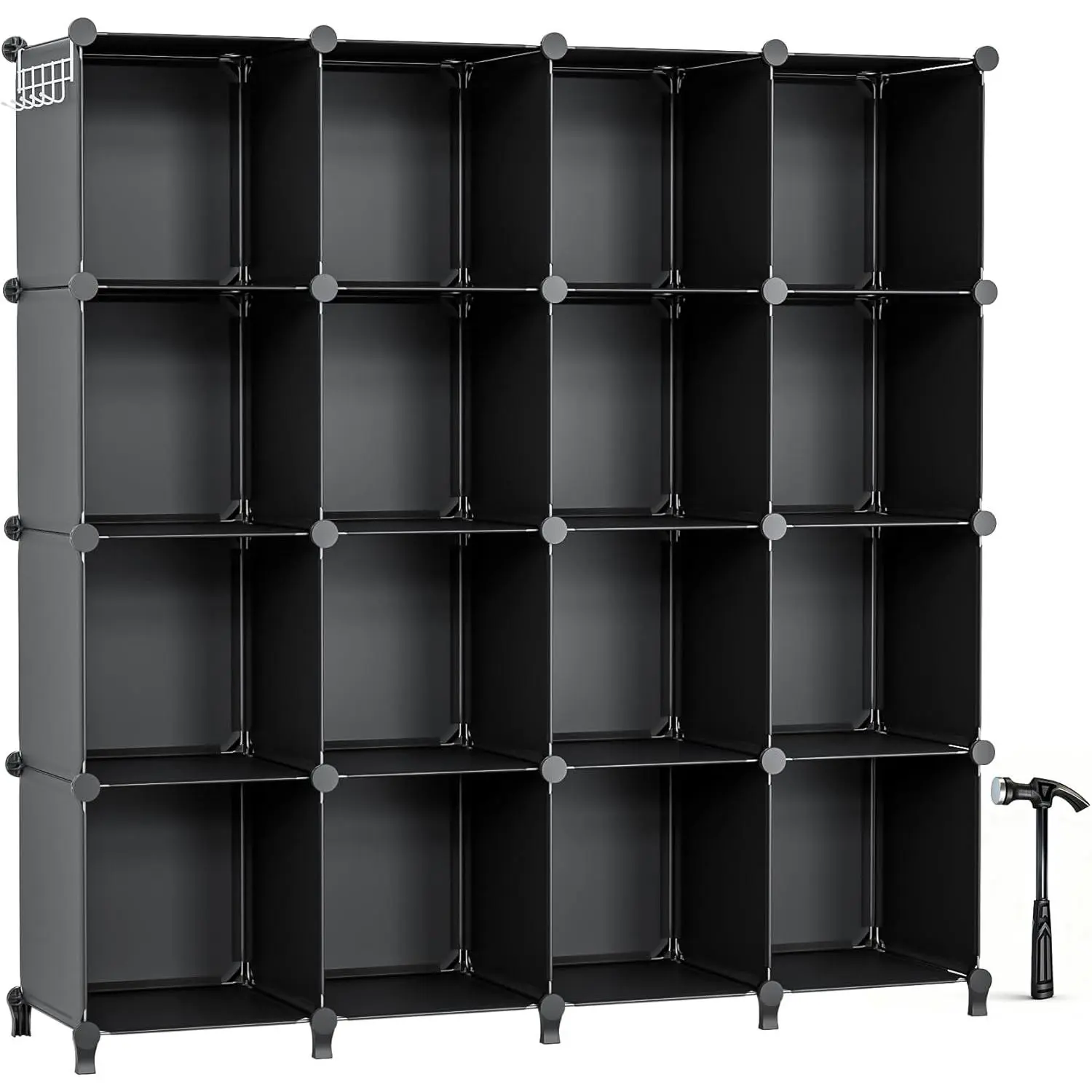 16 Cubby Storage Organizer, Closet Clothes Storage Organizer, Cube Shelves Closet Organizers and Storage Shelves for Clothing Storage with Hammer, Bookshelf for (Black)