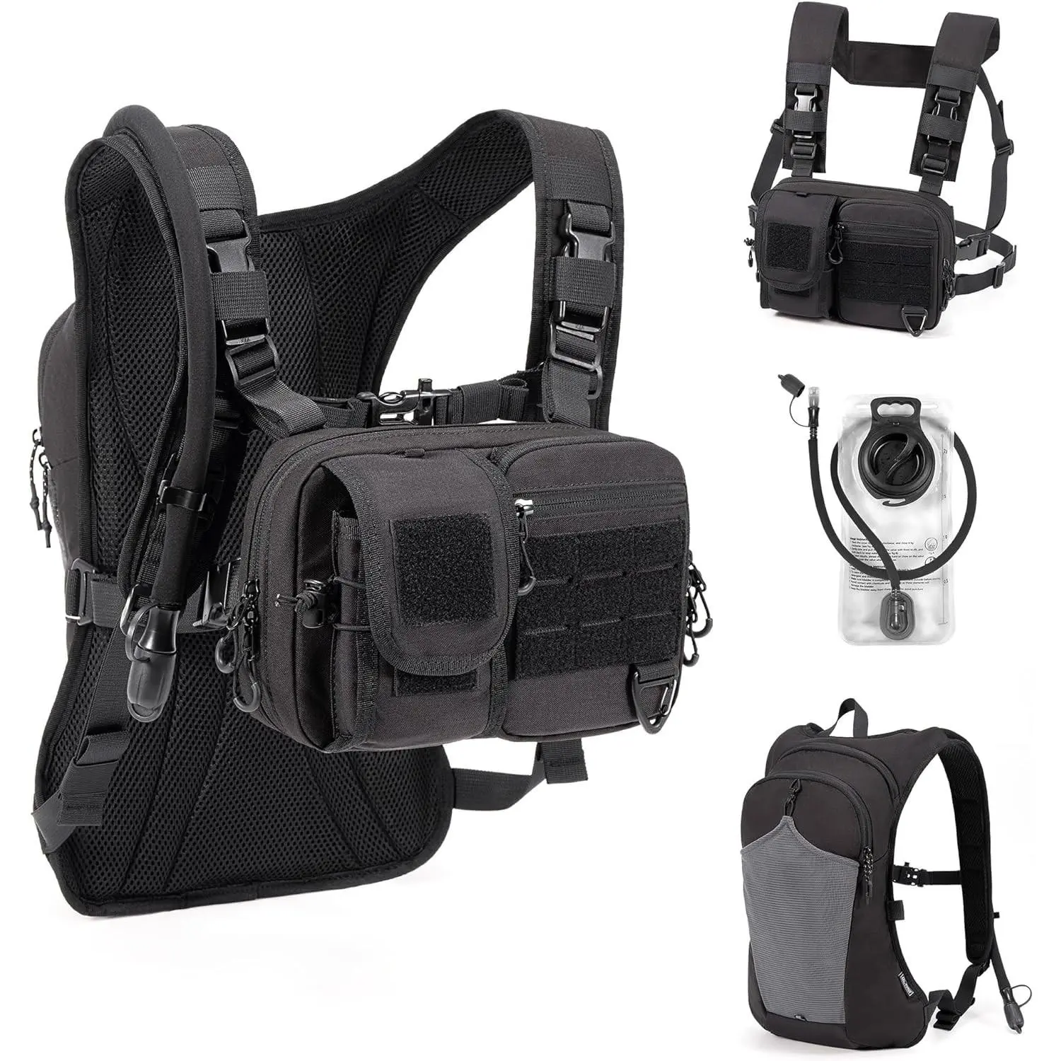 2-in-1 Hydration Backpack & Tactical Chest Pack with 2.5L Water Bladder, Modular Molle Hydration Vest, Lightweight Running Water Bag for Gravel Cycling, MTB, Hiking, Enduro