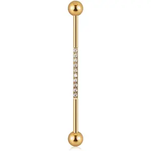14G CZ Industrial Barbell Earrings for Women Men Surgical Steel Cubic Zircon Industrial Bar Long Cartilage Helix Piercing Barbell Earrings Industrial Piercing Jewelry