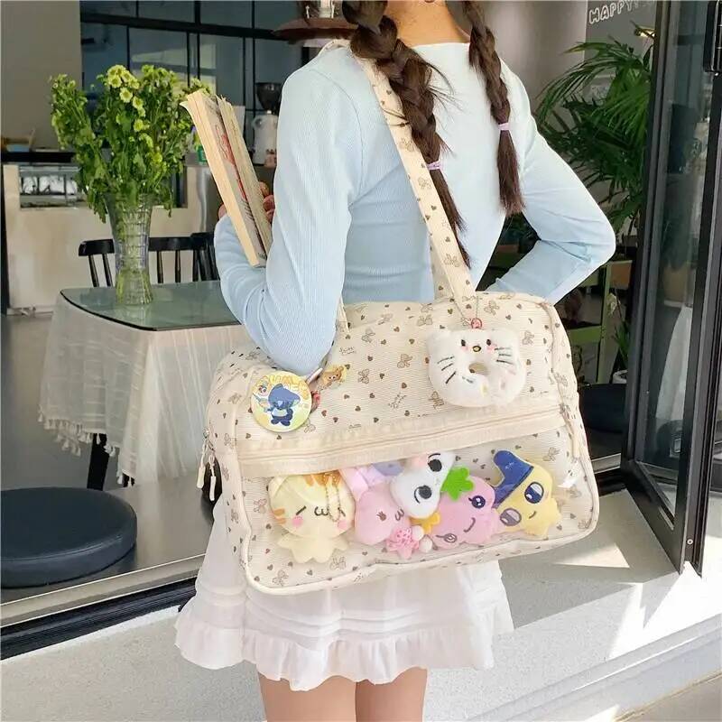 New Y2k Cute Large Capacity Ita Bag Lolita Girls Transparent Bag DIY Badge Display Shoulder Bag Fashion Comic Exhibition Handbag