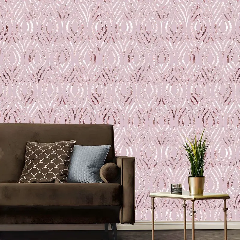 Rose Gold Geometric Peel and Stick Wallpaper, Removable Self Adhesive Contact Paper for Living Room, Interior Wall, Glam Aesthetic Wall Decor Roll, Perfect Gift for Glam & Home Decor Enthusiasts