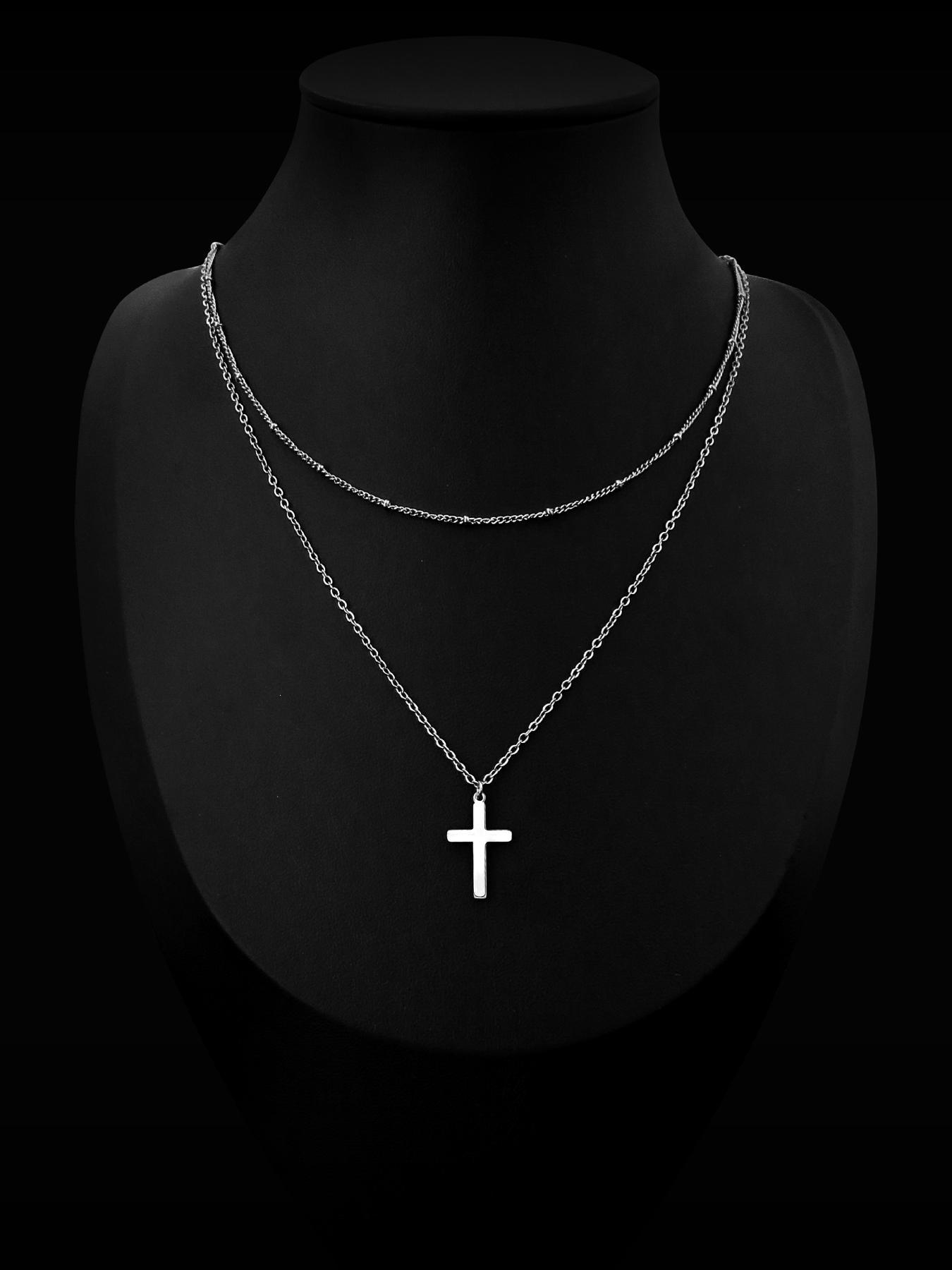 Simple Stainless Steel Cross Design Layered Necklace, Fashion Jewelry for Party, Daily Clothing Decor, Trendy All-match & Exquisite Jewelry for Birthday Gift