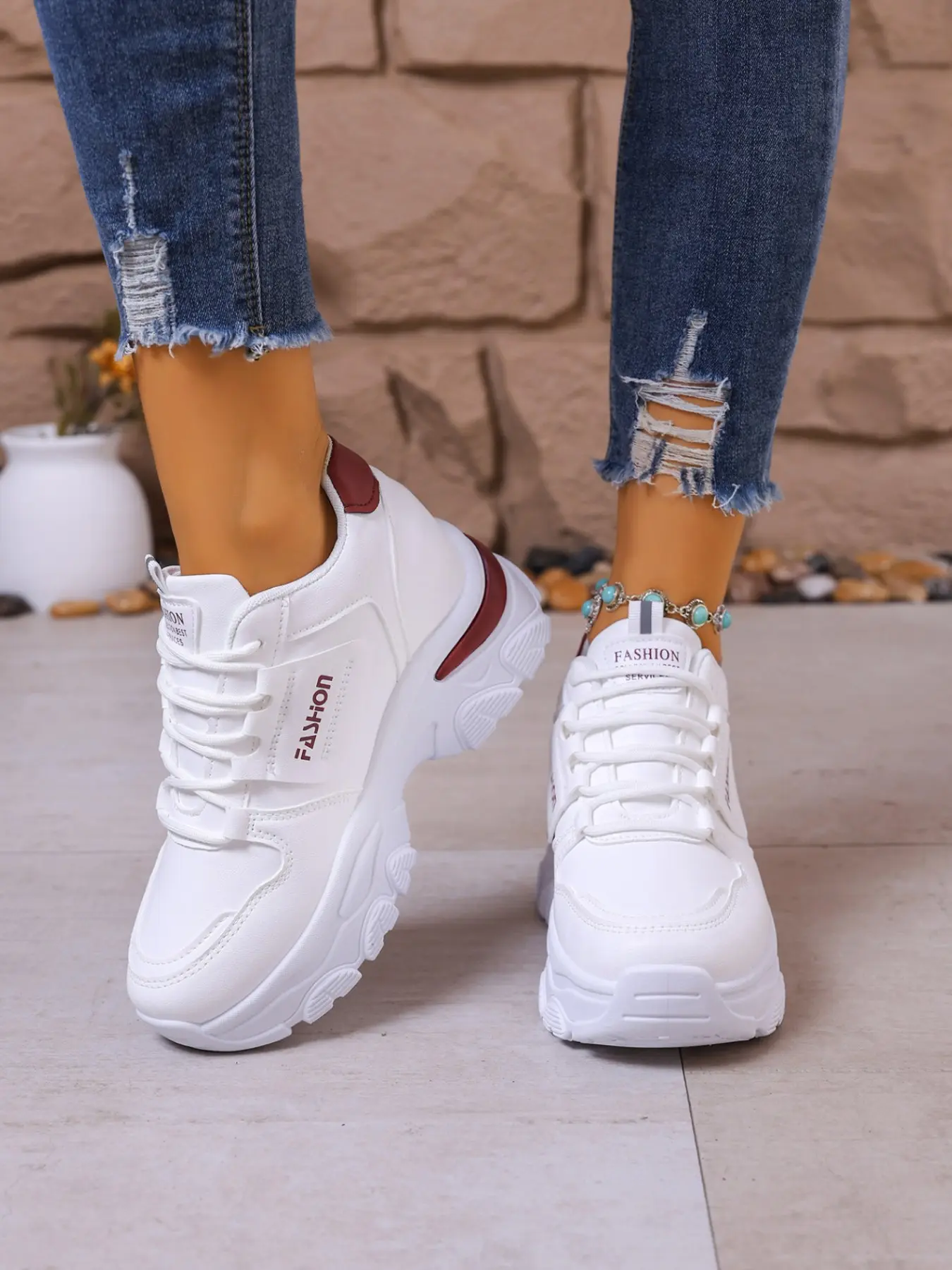 Women's Casual PU Strap Shoes, Invisible Height Increase, Thick Sole, All-Season Waterproof Lightweight Comfortable Sneakers