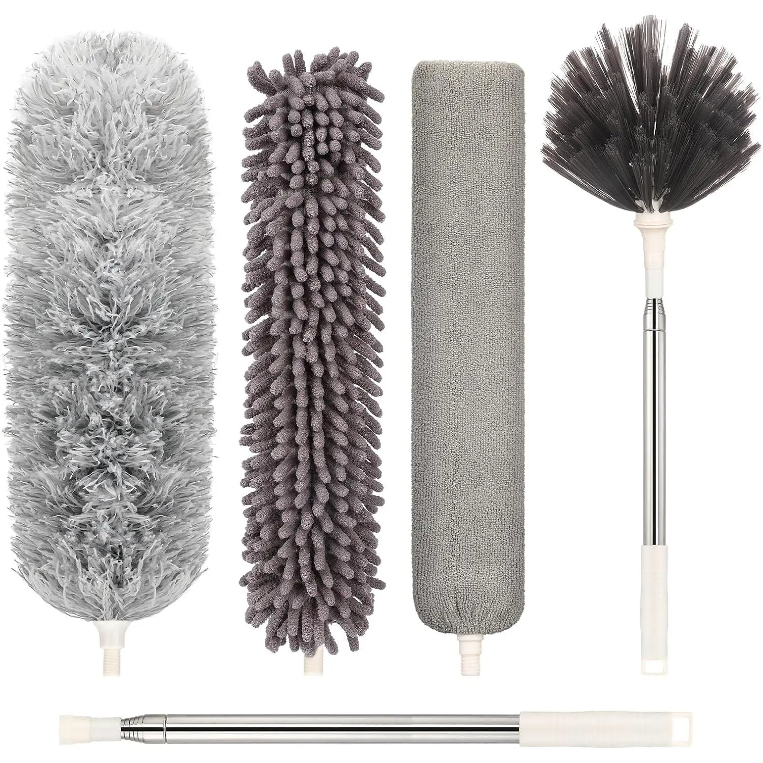 Microfiber Duster with Extension Pole(Stainless Steel) 30 to 100 Inches, Washable Dusters,  Dusters, Bendable Duster for High Ceiling, Cleaning Ceiling Fan, Furniture, Blinds,
