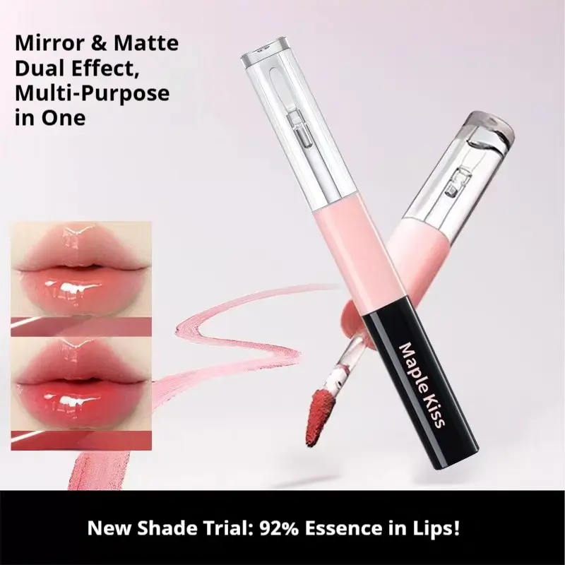 Maple Kiss Dual Effect Lip Gloss, Mirror Matte 2-In-1 Lip Tint, Hydrating Essence, Long Lasting, Multi-Purpose Lip Makeup