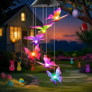 Solar Powered Butterfly Design Wind Chime Light, Color Changing Outdoor Light, Garden Atmosphere Light for Terrace & Yard
