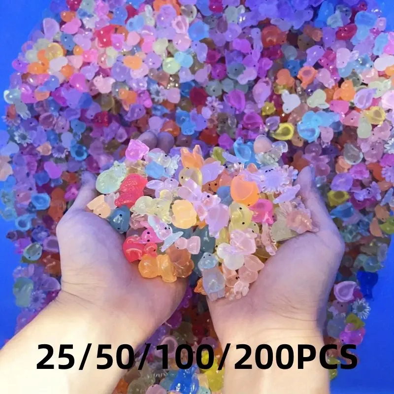 Random Color Luminous Mini Resin Animal, 25/50pcs Mini Glowing Decorative Animal Decoration, Micro Landscape Decoration for Flower Pot, Fish Tank, Garden Accessories, Aquarium