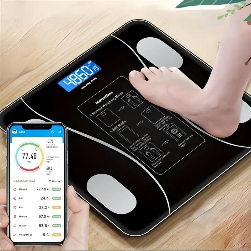 Intelligent Body Fat Scale, a Simple and Practical Digital Scale That can be Connected to a Mobile Digital Bathroom Scale to Display BMI, Body Fat, Muscle Mass, and Durable Weight Scale, Bmi Scales Digital Weight And Body Fat (Black)