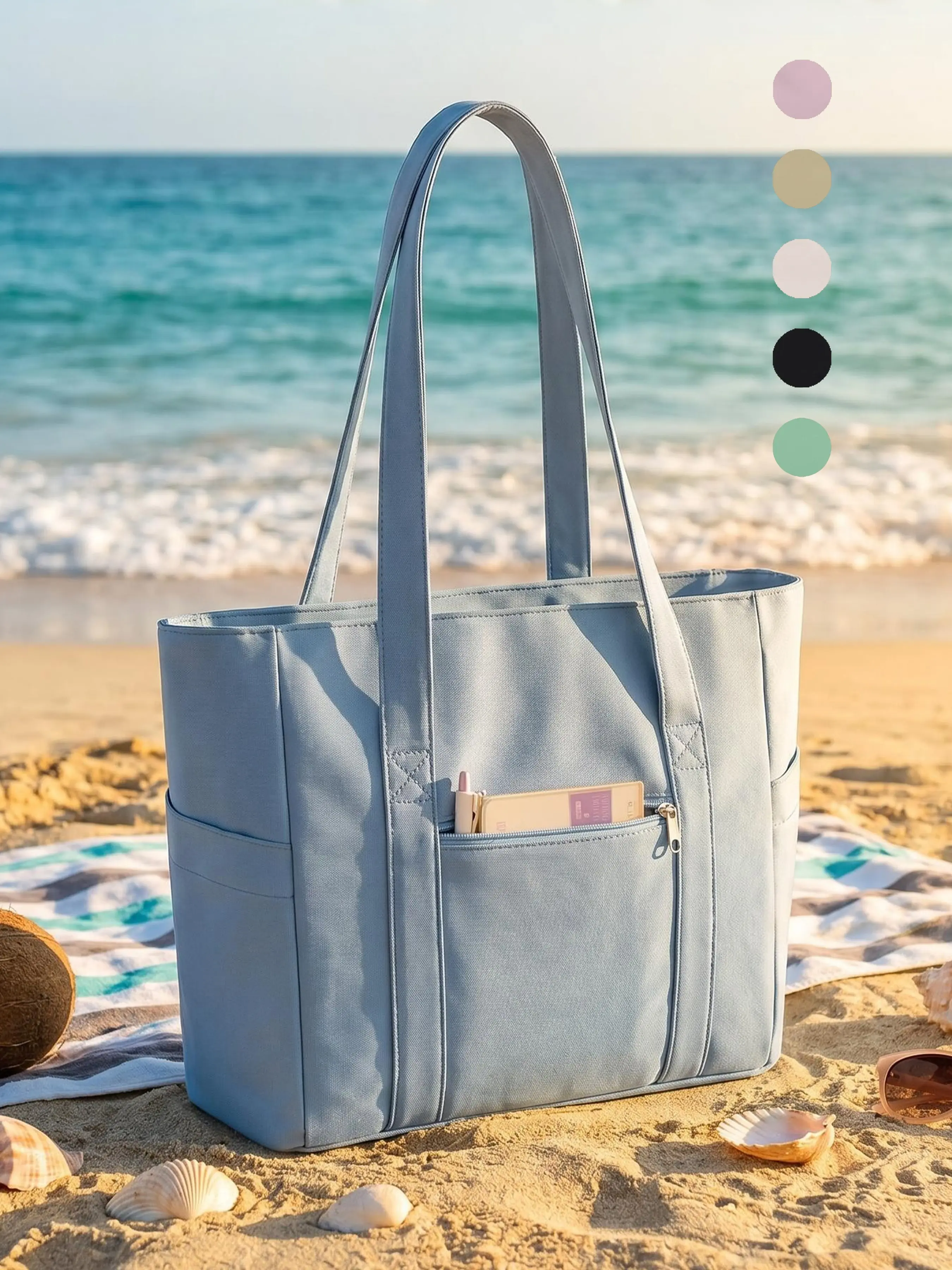 Women's Solid Color Tote Bag, Fashionable Large Capacity Shoulder Bag for Work & Travel, Casual Trendy Versatile High-quality Daily Commuting Bag, Daily Commute Bag