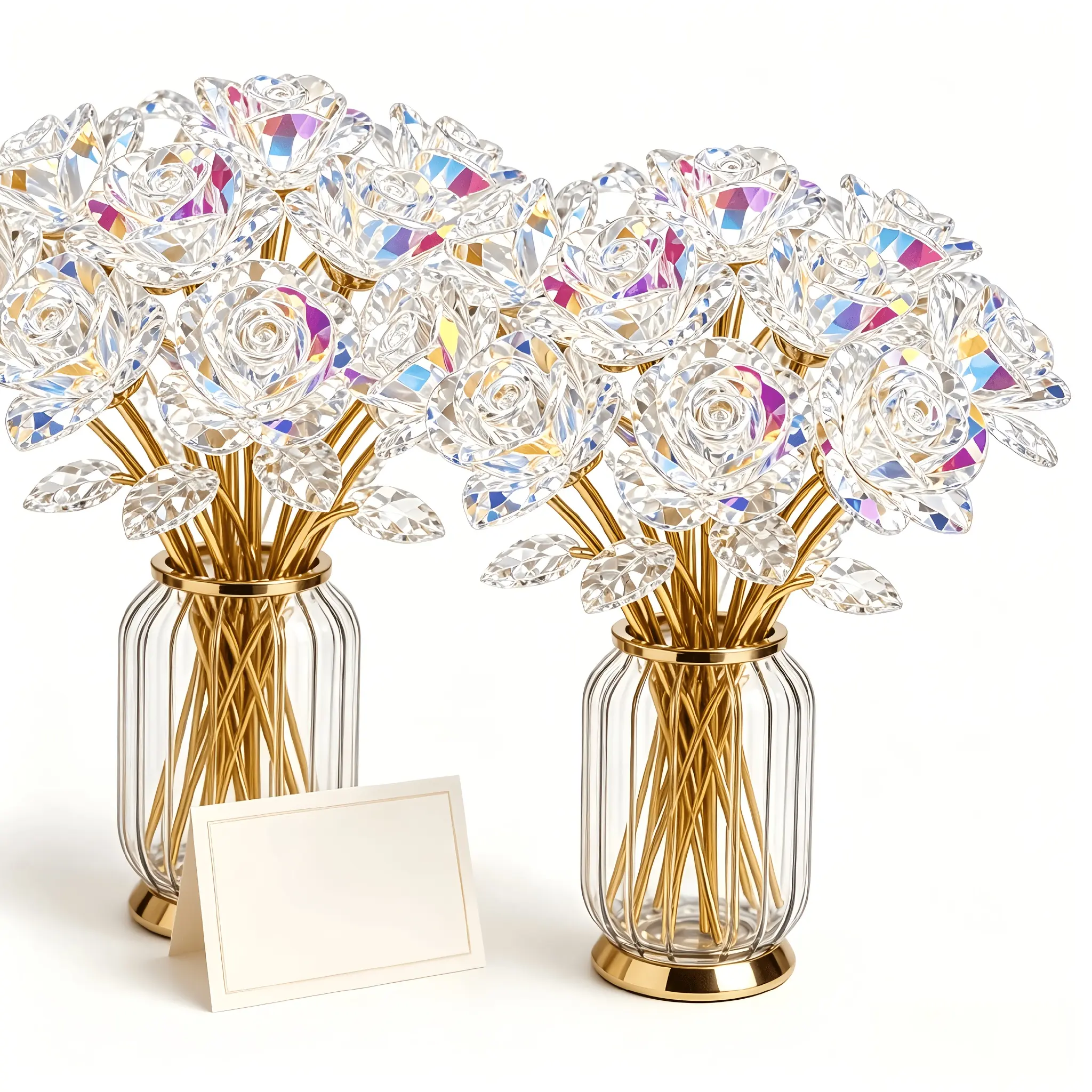 12pcs Crystal Rose Bouquet, Artificial Gold Foil Rose Flowers, Sparkling Eternal Rose Decor, for Wedding Centerpiece Mother's Day Birthday Anniversary, Home Decoration high-end room handmade ornament