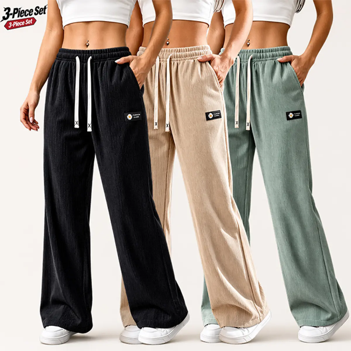 Women's 3PACK Casual Pants Vintage Wide Leg Loose Fit Corduroy Long Pants Classy Casual Trousers Womenswear, Comfortable and Stylish, Aesthetic, Perfect for Daily Wear Spring Valentine's Day, Casual Loose Baggy gaucho