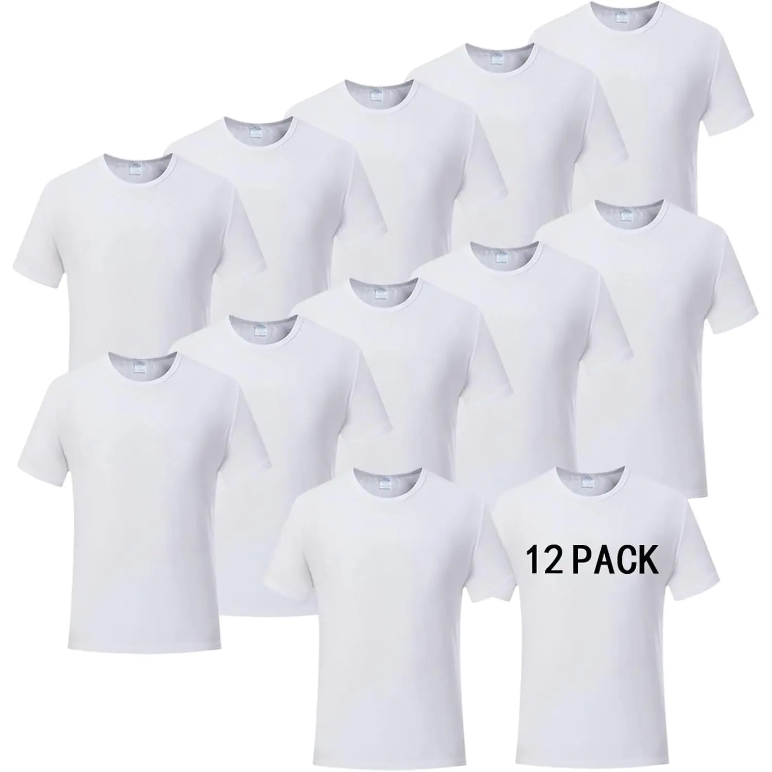 Women's Casual 12 PCS Plain Elastic Unisex Crew Neck Short Sleeve Sublimation Blank Shirts, Menswear Personalized White Polyester Tshirts for Adults