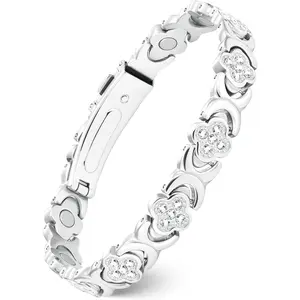 Women's Pure Copper Magnetic Therapy Bracelet - 0.39in Width, 7.87in Length, Neodymium Magnets, Sparkling Cubic Zirconia, Adjustable with Sizing Tool, Infinite Clover Anniversary Jewelry for Pain Relief