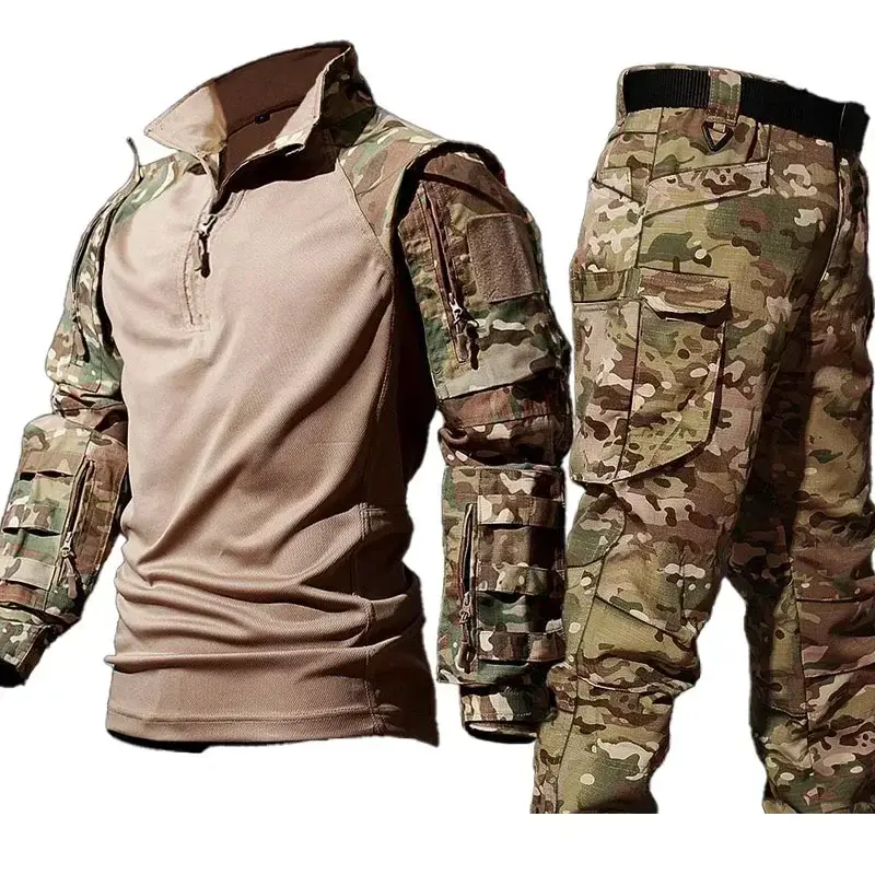 Tactical Camo Uniform Set: Durable Multicam Shirt & Pants for Hunting, Training & Workwear | Multi-Pocket Design | Wear-Resistant & Comfortable