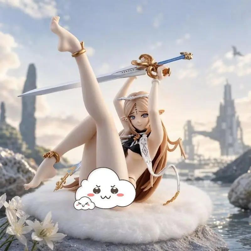 Kathia Figurine, Elf Sword Girl Sitting Pose, Hair, Detailed Accessories, PVC Material, Anime Collectible, Desktop Decor