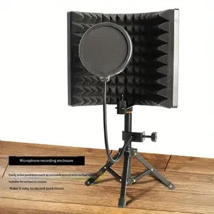 Professional studio microphone windscreen with metal bracket and tripod - noise reduction foam cover, suitable for podcasting, singing, recording - ABS sound insulation net, durable metal bracket (black), multi-layer design, voice control net