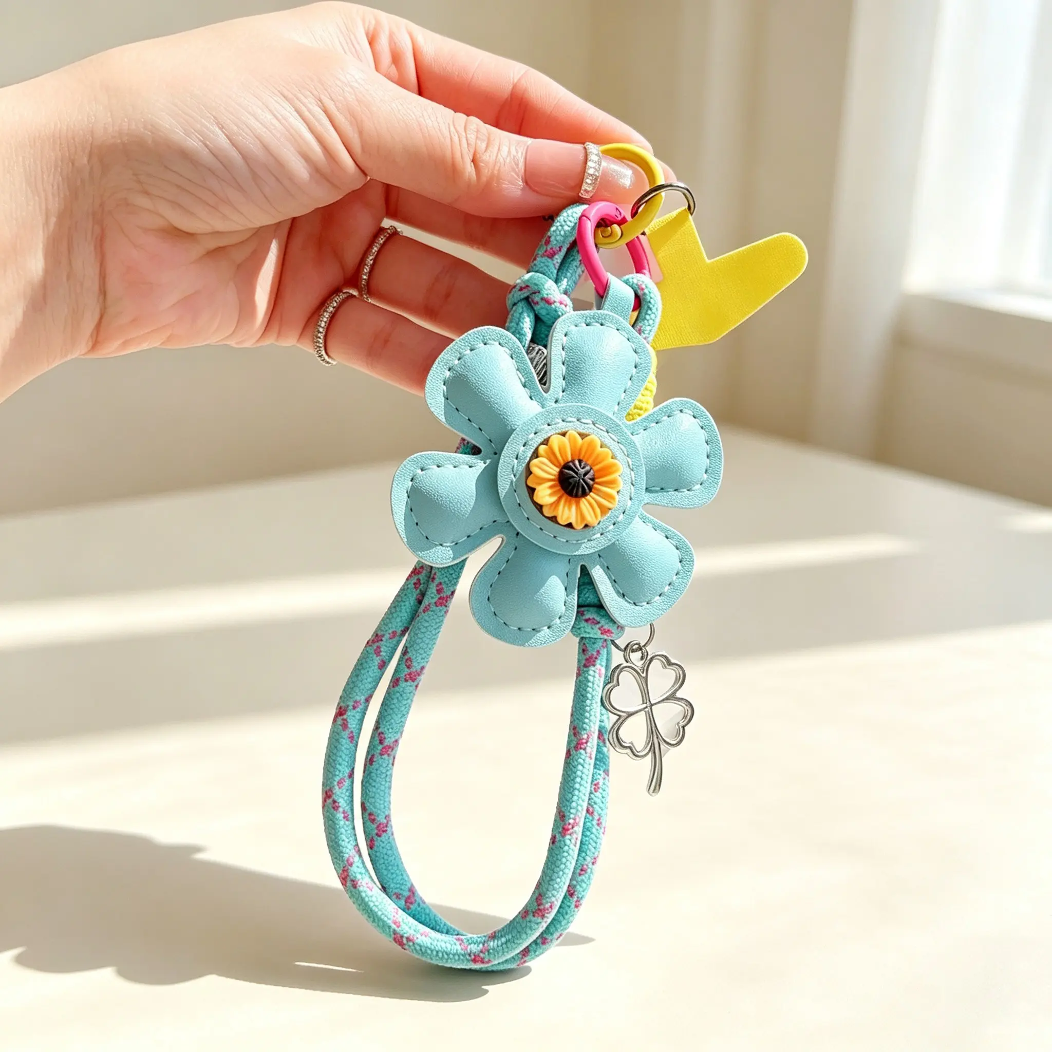 Dopamine Leather Flower Keychain, Universal Bag Key Phone Strap, Stylish Accessory for Daily Use, Elegant Design for All Seasons