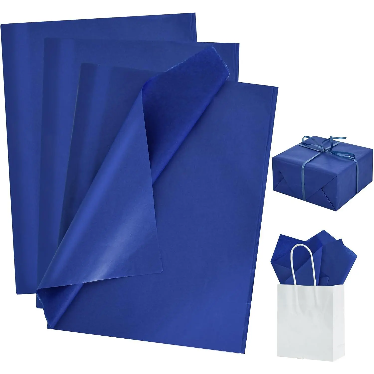 Bulk Pack Rectangular Royal Blue Navy Tissue Paper (100 Sheets, 14x20 in) - Wrapping Paper for Birthday, DIY Crafts, Indoor Furniture Sofa Decor Accents
