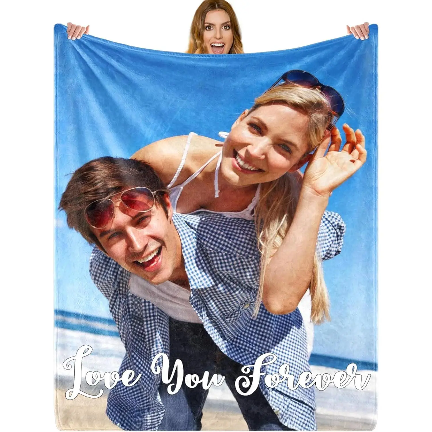 Custom Photo & Text Double-Sided Blanket - USA-Printed, Multi-Size, Comfortable Throw for Home Lounge & Office Bedroom, Love Messages Gift for Him/Her (Christmas, Valentine’s Day)
