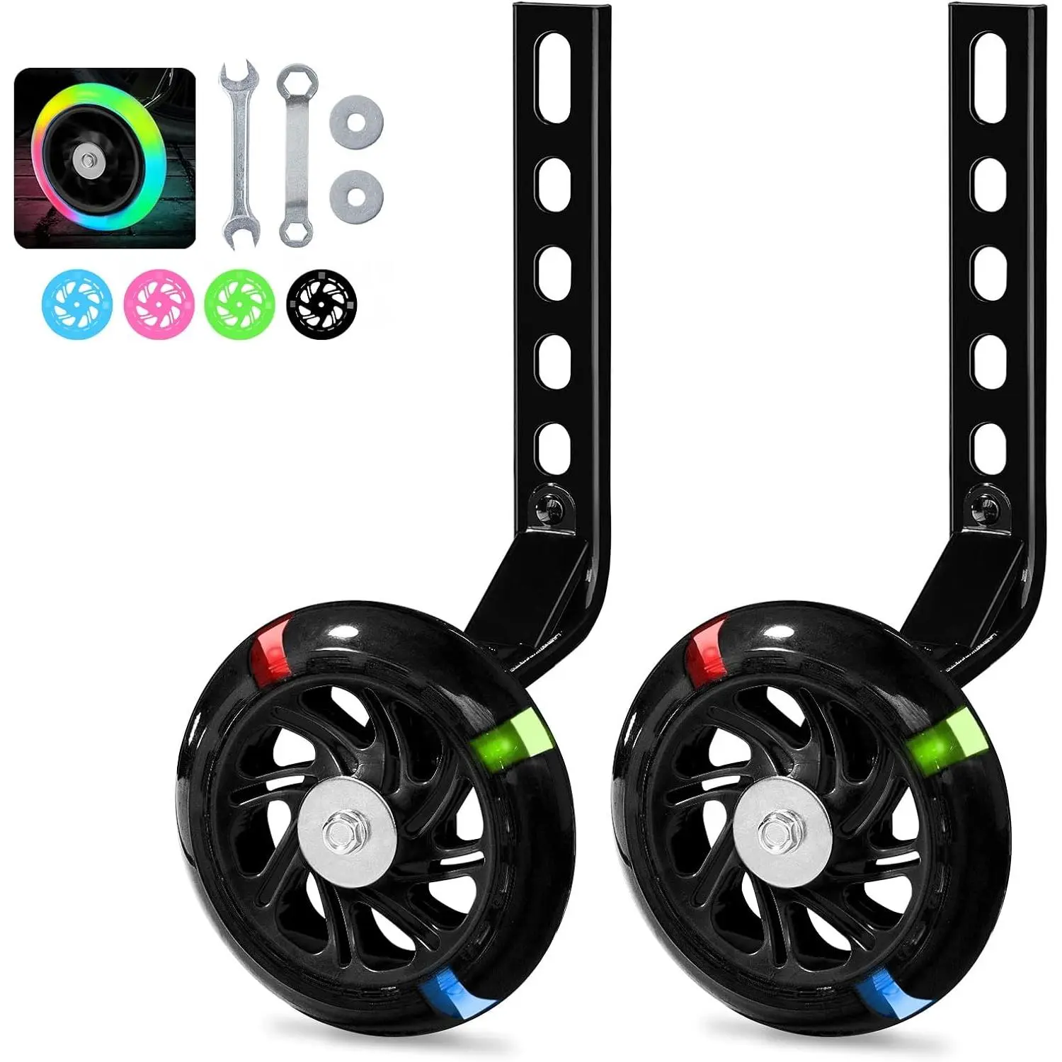 PRUNUS Flash BIKE Training Wheels for 12 14 16 18 20 Inch.Training Wheels for Kids Bike is Heavy Duty.Bicycle Training Wheel is Suitable Single Speed Bike
