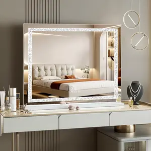 ARCH 31.5" x 22.8" Hollywood Vanity Mirror with Lights, Crystal Light Strip, Smart Touch Control, 3 Color Dimmable LED Makeup Mirror, 10X Magnification, White Illuminated Cosmetic Mirror for Bedroom Bathroom Dressing Room Countertop