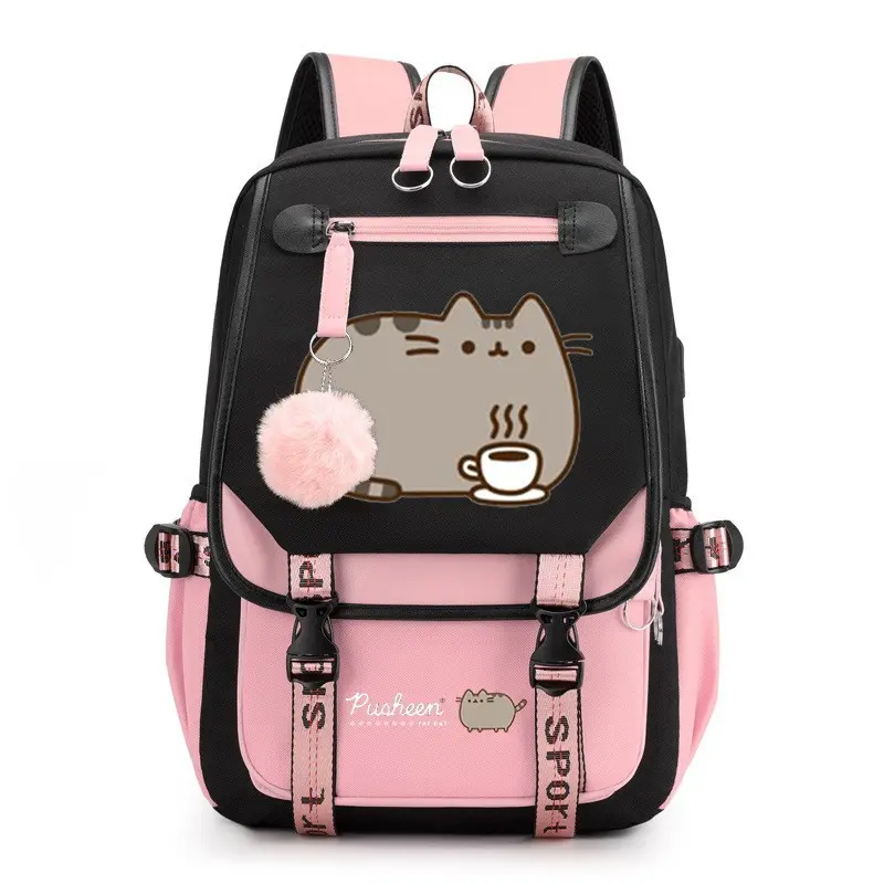 Pusheen Cat Backpack, Large Capacity Laptop Travel Backpack, Cute Cartoon Student School Bag, Casual Outdoor Daypack for Teens