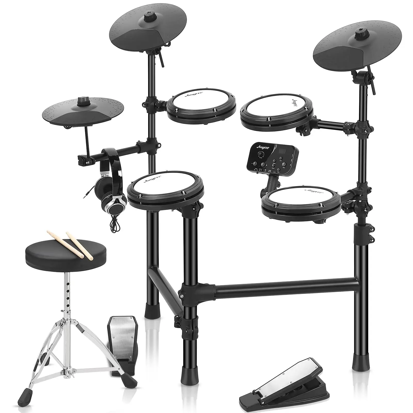 Garvee Electric Drum Set With 4 Quiet Mesh Pads, Portable and Solid Drum Set Electronic Drum Set for Beginner With,2 Pedals, Throne, Headphones,Drumsticks