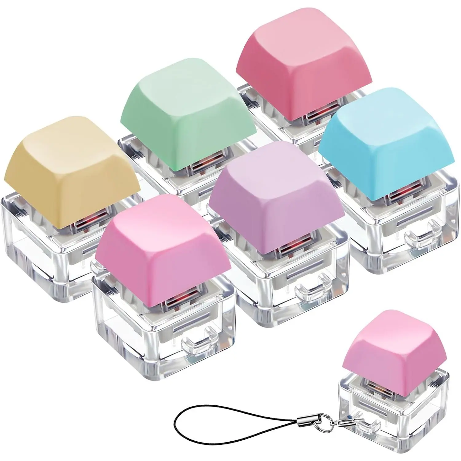 6-Piece Keyboard Fidget Keychain Toys, Clicker Decompression Buttons, Stress Relief Gifts for Anxiety Relief (Macaron, Classic)