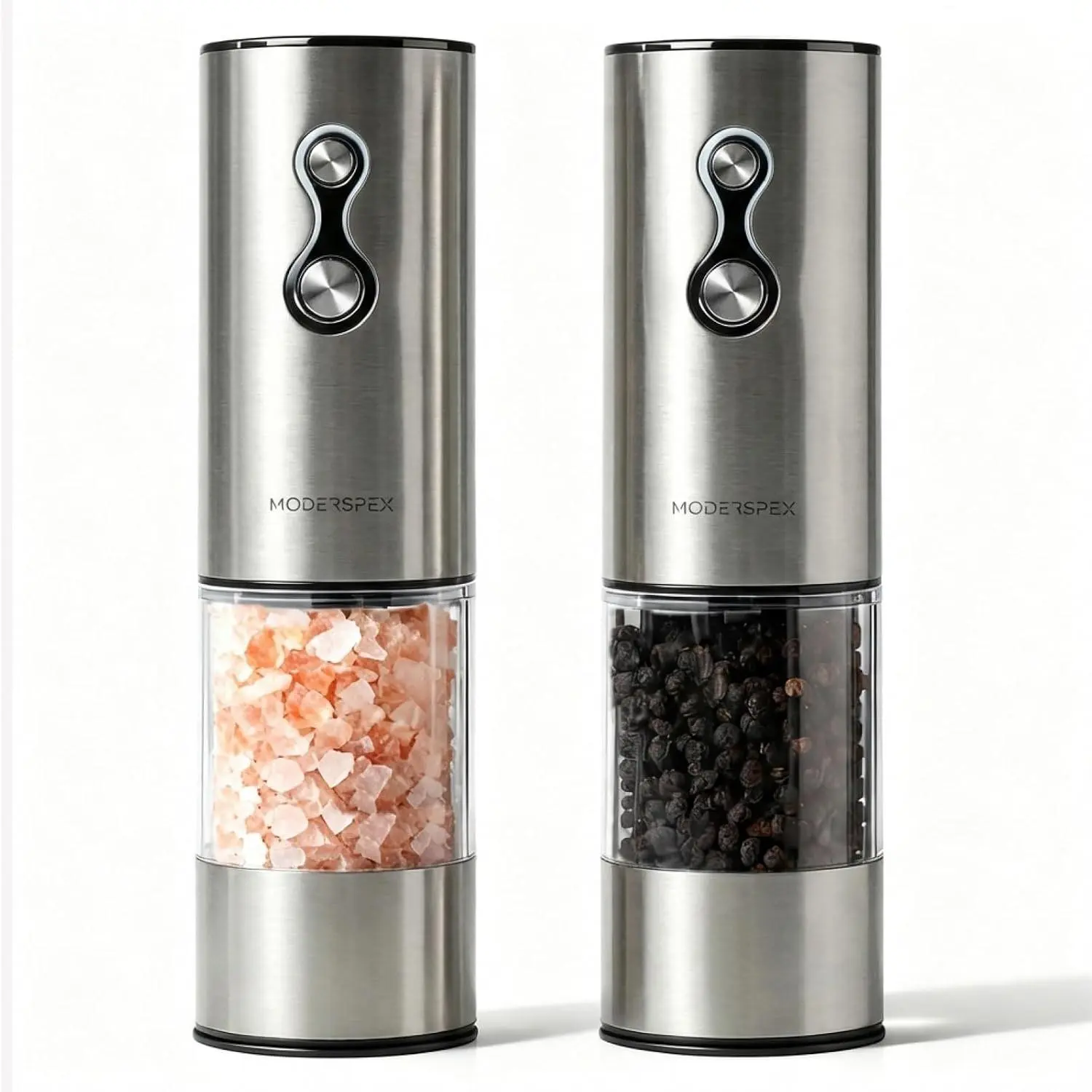 Electric Salt and Pepper  Set USB-C Rechargeable, -Speed Automatic Salt and Pepper Mills with 9 Adjustable Coarseness, Ceramic Burr, LED Light, Refillable, (Stainless Steel)