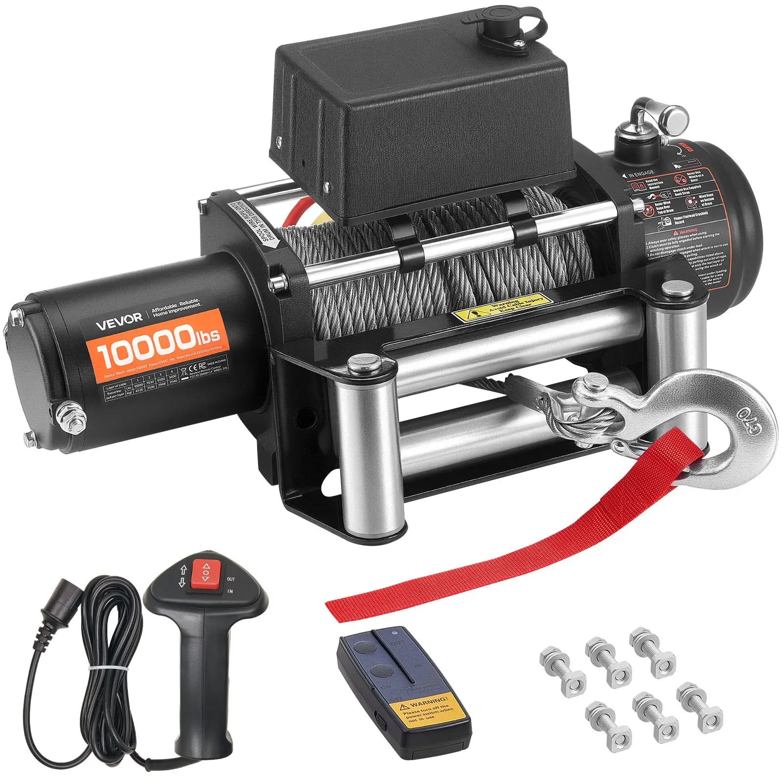 VEVOR Electric Winch, 10000 lbs Load Capacity, 12V DC Truck Winch with Φ21/64 in x 65 ft Steel Rope, Wireless & Wired Remote Control, IP55 Waterproof for Towing SUV Jeep Trailer Boat Off-Road Vehicle