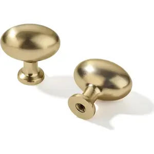 khtumeware 6 Pack 1-3/8 inch(35mm) Champagne Bronze Cabinet Knobs Egg Knobs Satin Brass Oval Drawer Knobs Kitchen Cabinet Hardware Zinc Knobs for Dresser Drawers