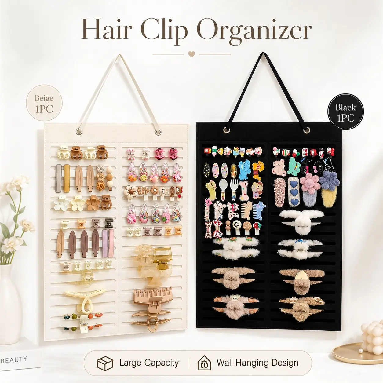 1pc Hair Clip Storage Organizer, Wall-Mounted Hair Accessory Bag, Large Capacity Girl Holder, Space-Saving for Makeup Area and Dormitory