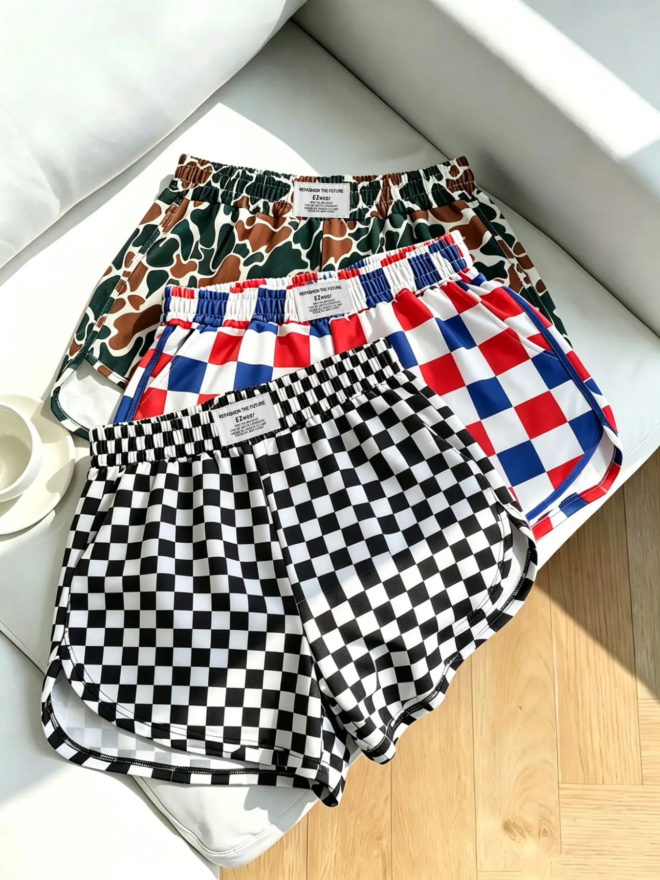 3-Pack Women's Loose-Fit Shorts, Leopard and Checkered Print, Elastic Waist, Sporty Style, Fashionable Ladies' Clothing, Comfortable and Stylish