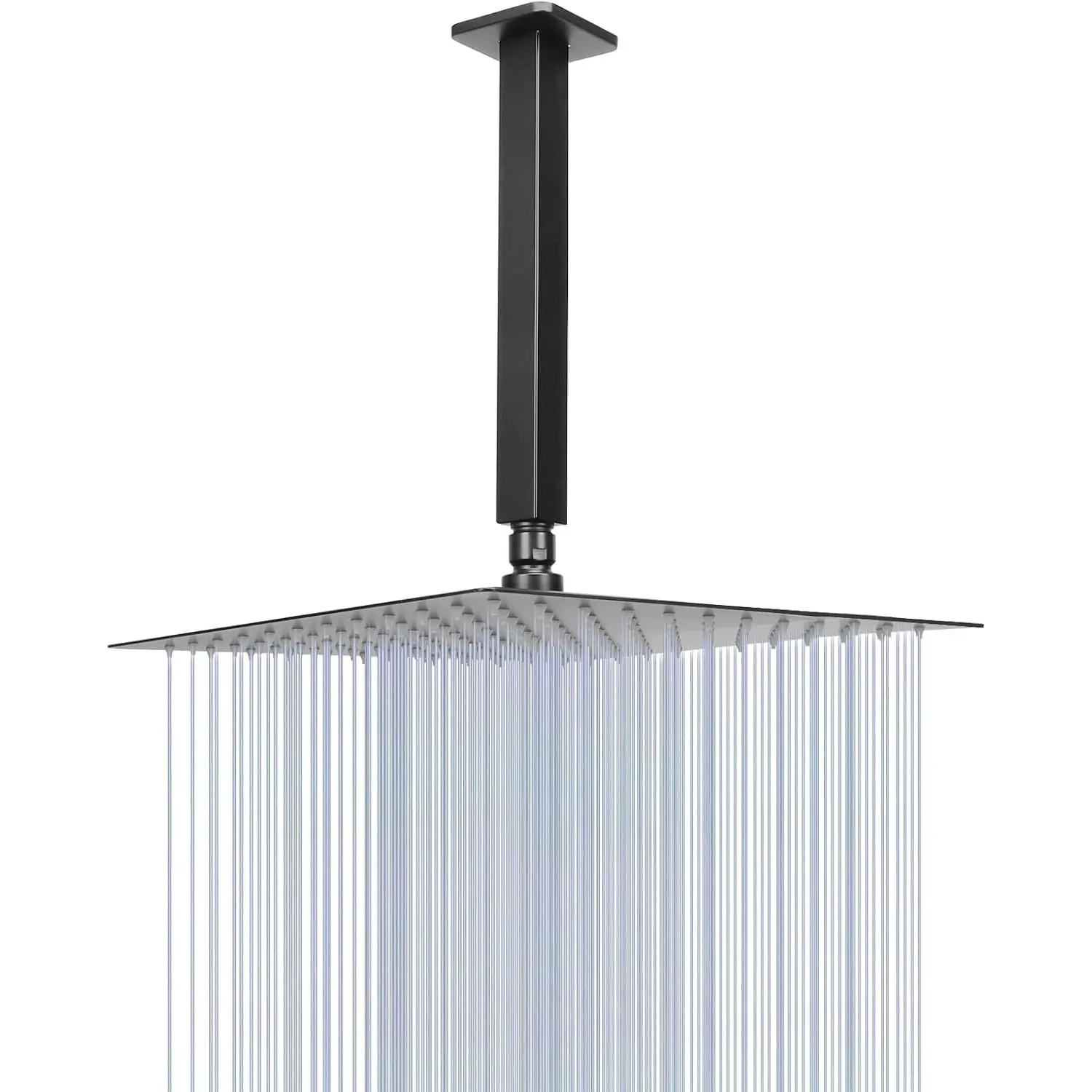Rain Shower Head With Shower Arm, Ceiling Mount Square Shower, Stainless Steel Ceiling Rainfall Showerhead- Waterfall Full Body Coverage (12 Inch, Matte Black)