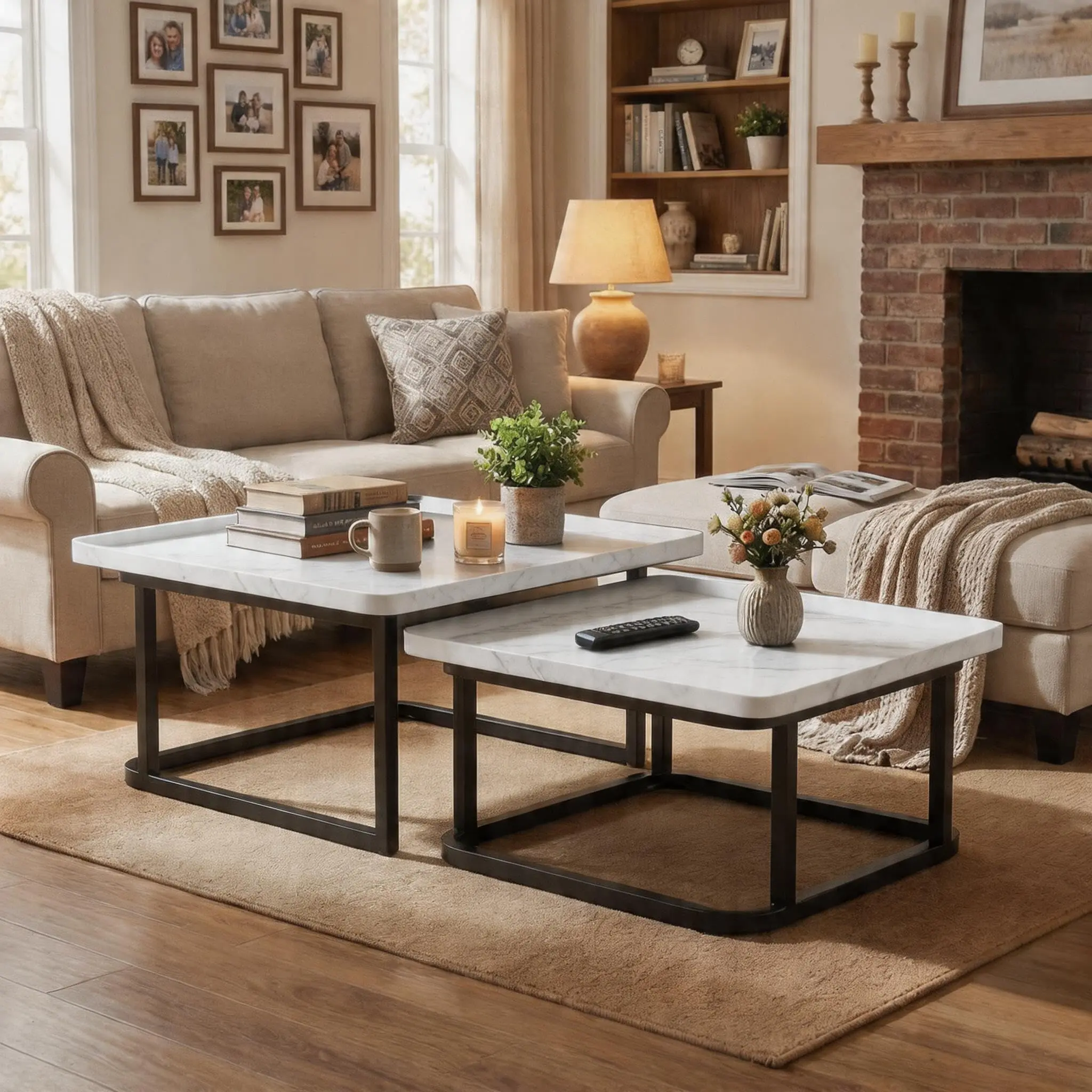 Nesting Coffee Table Set of 2 – Square Small Coffee Tables for Living Room, Bedroom, Balcony, Versatile End Table Set,Space Saving Mid Century Modern Nesting Coffee Tables Stackable