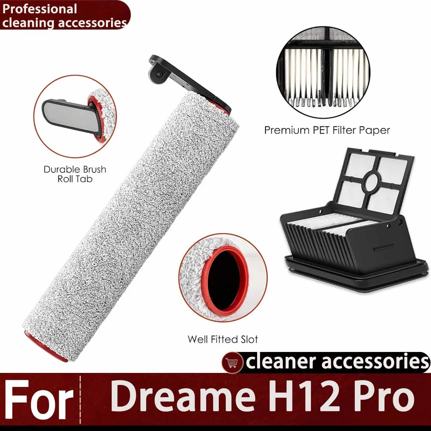 Dreame H12 Pro/h12 Dual/g10 Pro Wireless Vacuum Accessories Kit, 2-Piece Set: Brush Roller & Hepa Filter, Dry Wet Use Compatible