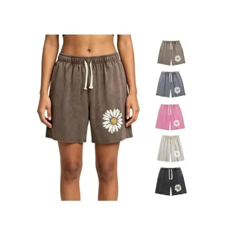 Women's Vintage Printed Soft Cotton Loose-Fit Above Knee Shorts - Unisex Fashion Bottoms with Handy Pockets, Casual Street Style, Summer Home Wear, Machine Washable, Graphic Shorts, Jorts Shorts