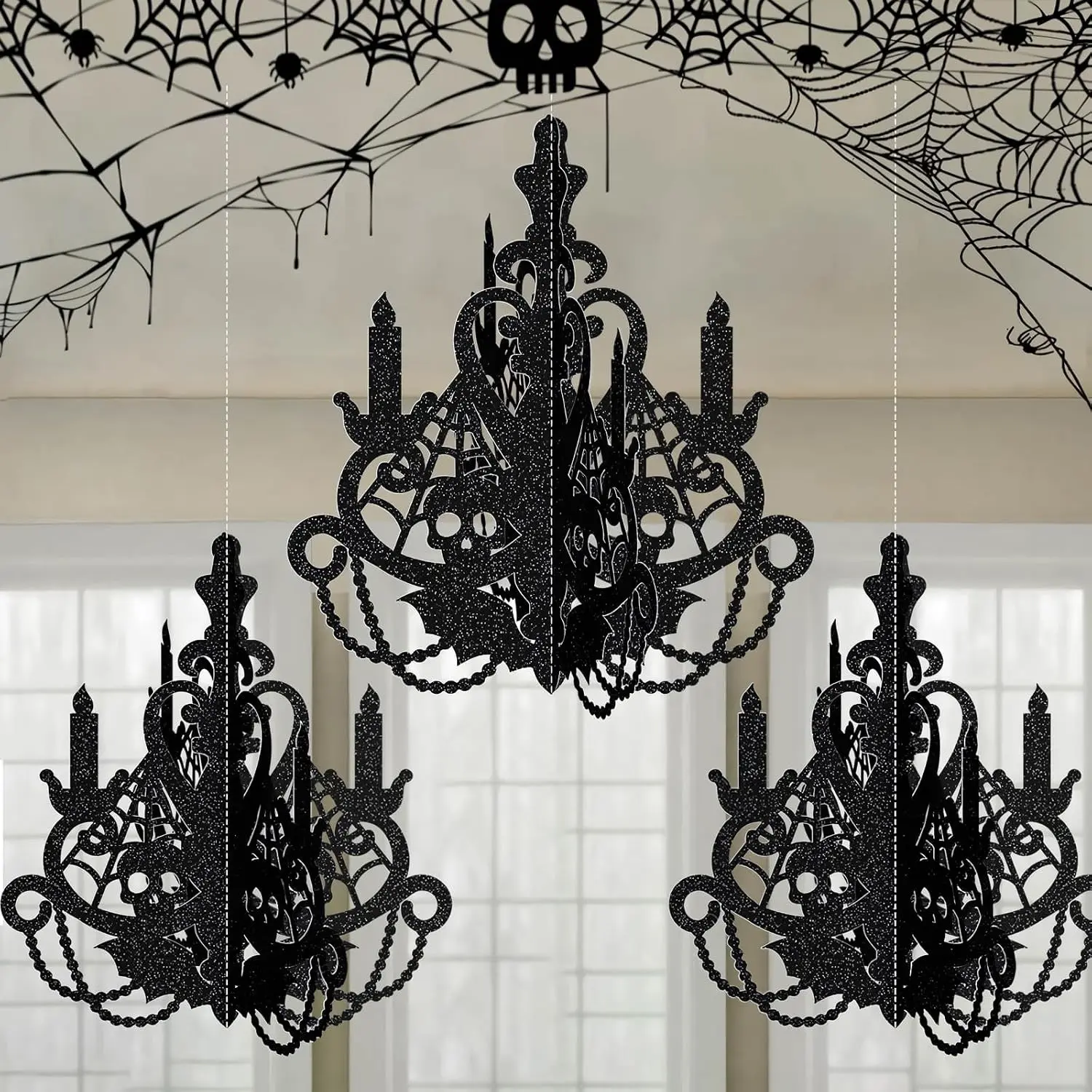 3 Recyclable 3D Halloween Lanterns, Folded Paper Decor Set, Hanging Ceiling Decoration, Perfect for Festive Atmosphere
