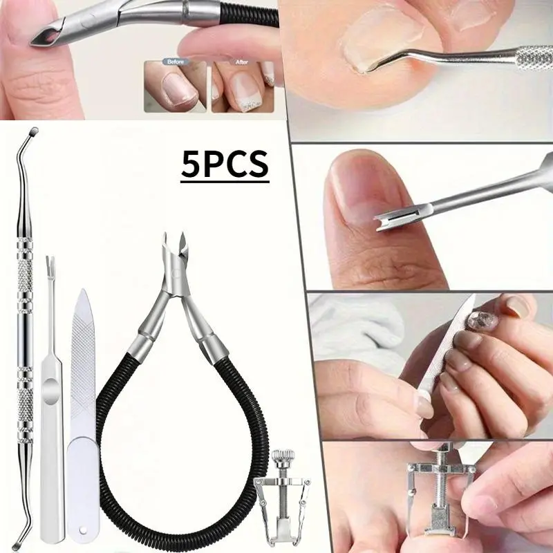 5-piece stainless steel professional nail tool set, including exfoliating forceps, aligners, and nail files, with precise cutting and durable structure, suitable for nail enthusiasts