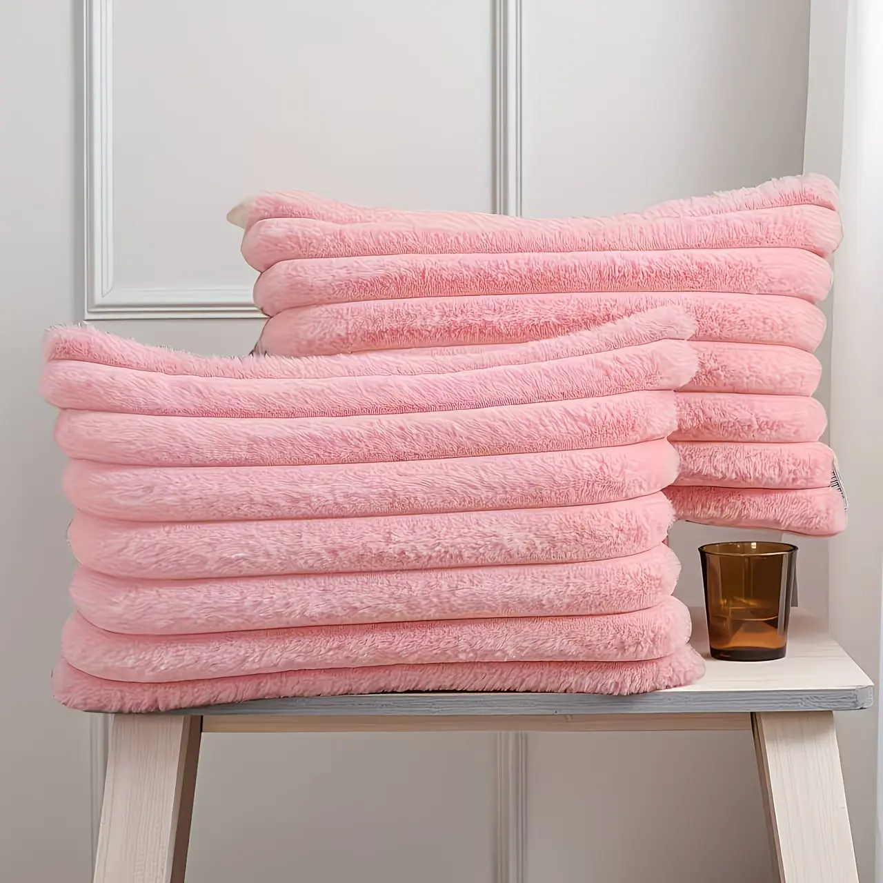 Plush Filled Pillowcase, 20x30 Inch, Soft Fluffy Elegant Durable Striped Design, Modern All-Season Use, Bedding, Bedding Essentials, bed linens, Sofa, Living Room, Car Accessories