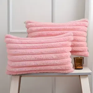 Plush Filled Pillowcase, 20x30 Inch, Soft Fluffy Striped Design, Modern All-Season Use, Bedding, Sofa, Living Room, Car Accessories
