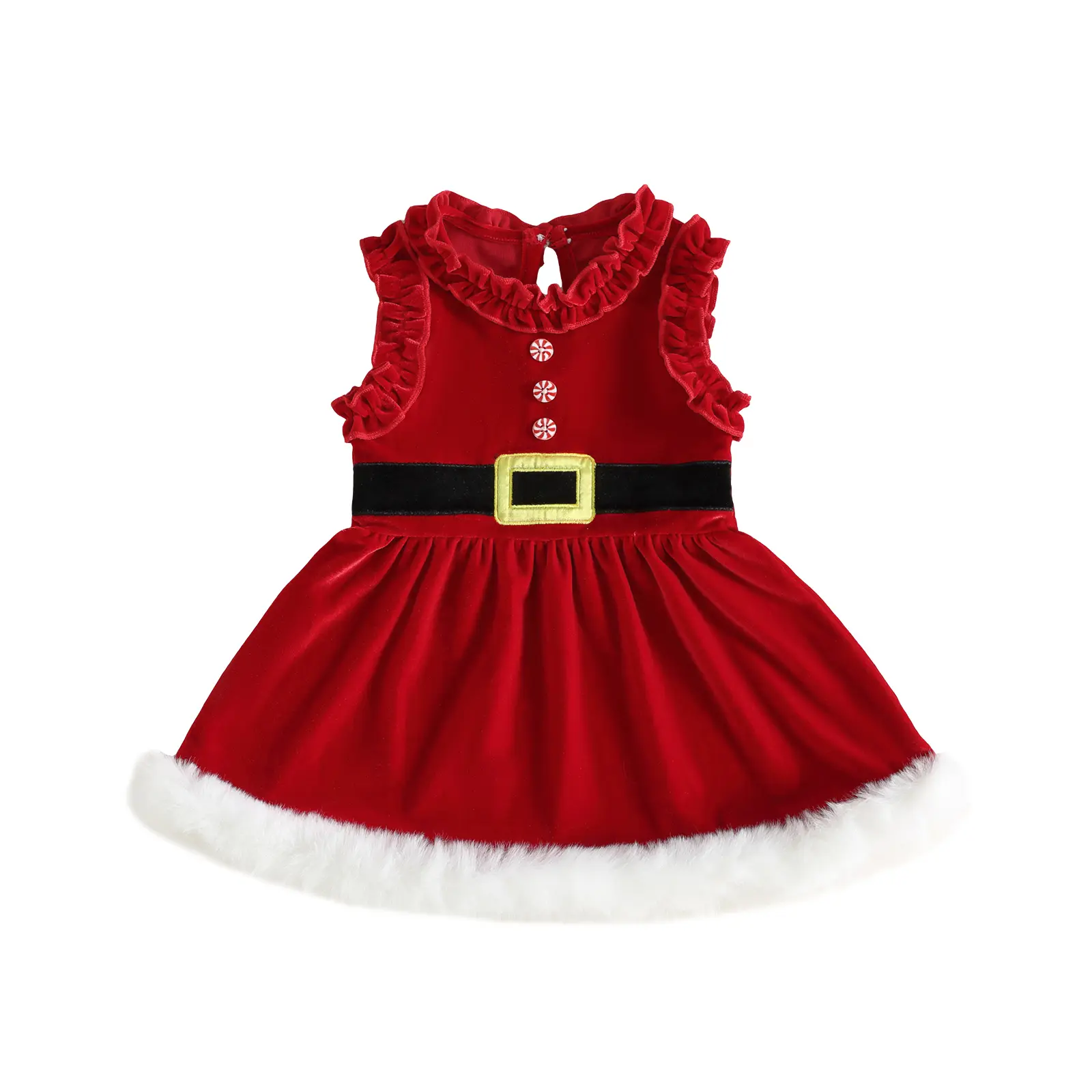 Babamoon Toddler Infant Baby Girl Velvet Dress Christmas Sleeveless Fur Trim Santa Dress 6M-4T