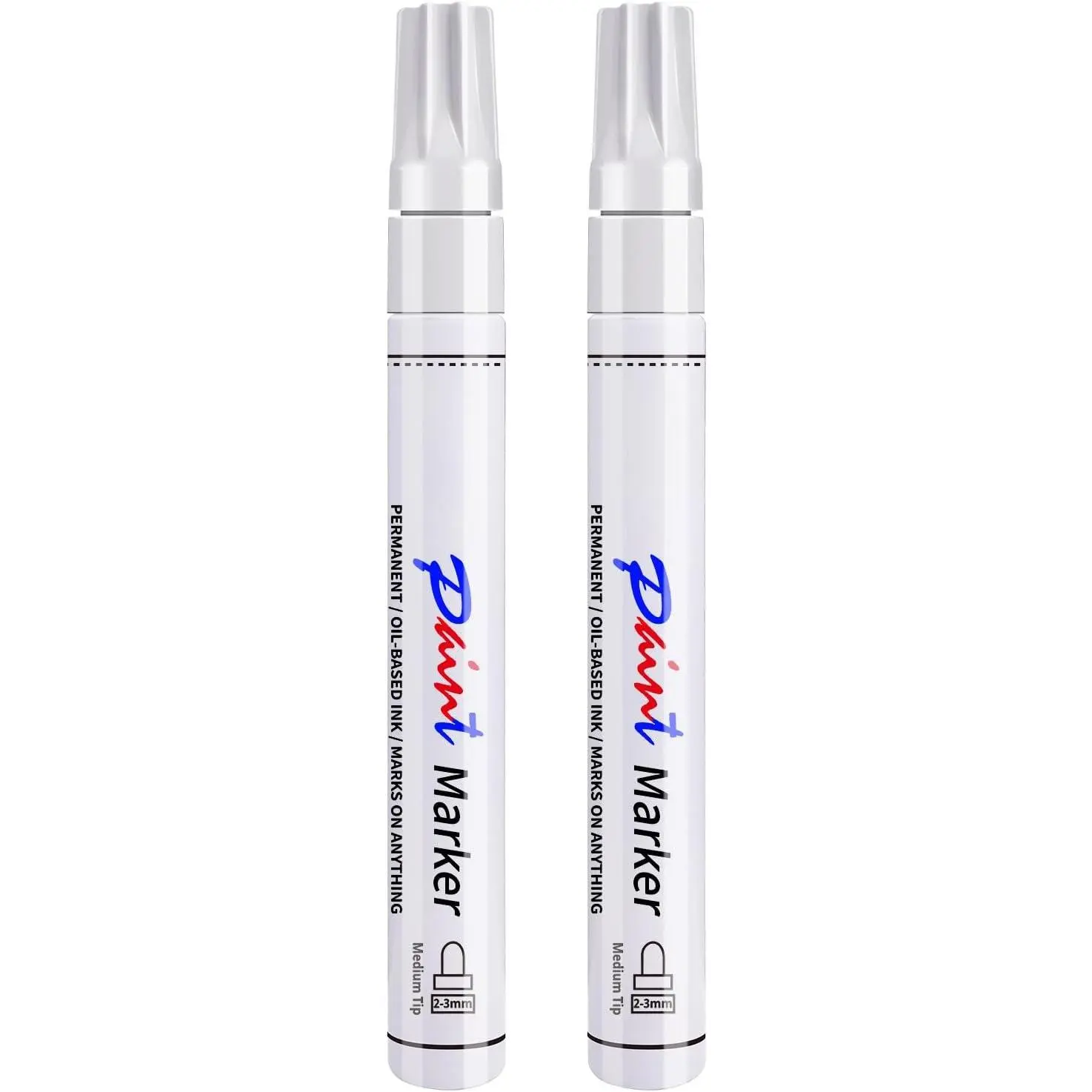 White  Pens Permanent  Markers - 2 Pack Oil Based Marking Pens, Medium Point, Quick Drying and  Pens for Rock Painting  Tyre Metal, Plastic, Canvas, , Glass