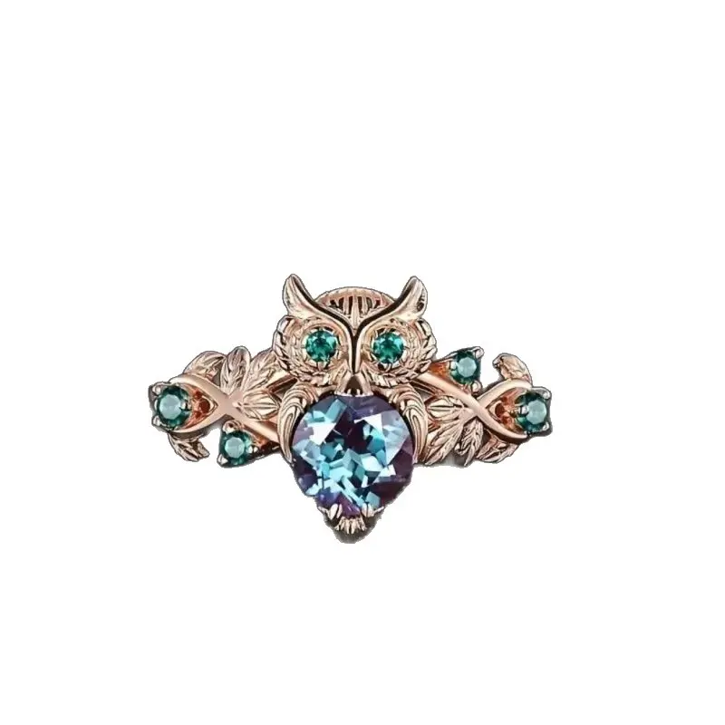 New Fashion Classic Mini Owl Diamond Ring Fashion Light Luxury Rose Gold Zirconium Ring